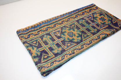 Vintage Turkish Kilim Pillow Cover, Navy Orange Geometric Woven Cushion (12x24 inch)