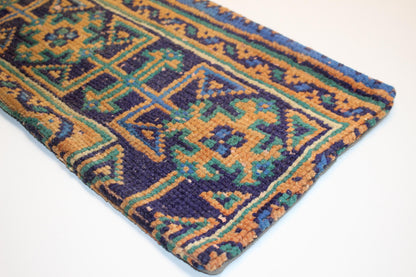 Vintage Turkish Kilim Pillow Cover, Navy Orange Geometric Woven Cushion (12x24 inch)