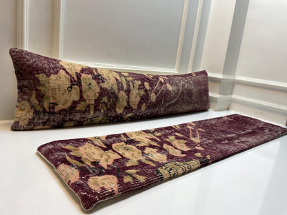 Set of 2 -Vintage Floral Turkish Rug Lumbar Pillow Cover – 12x48 Boho Kilim Cushion