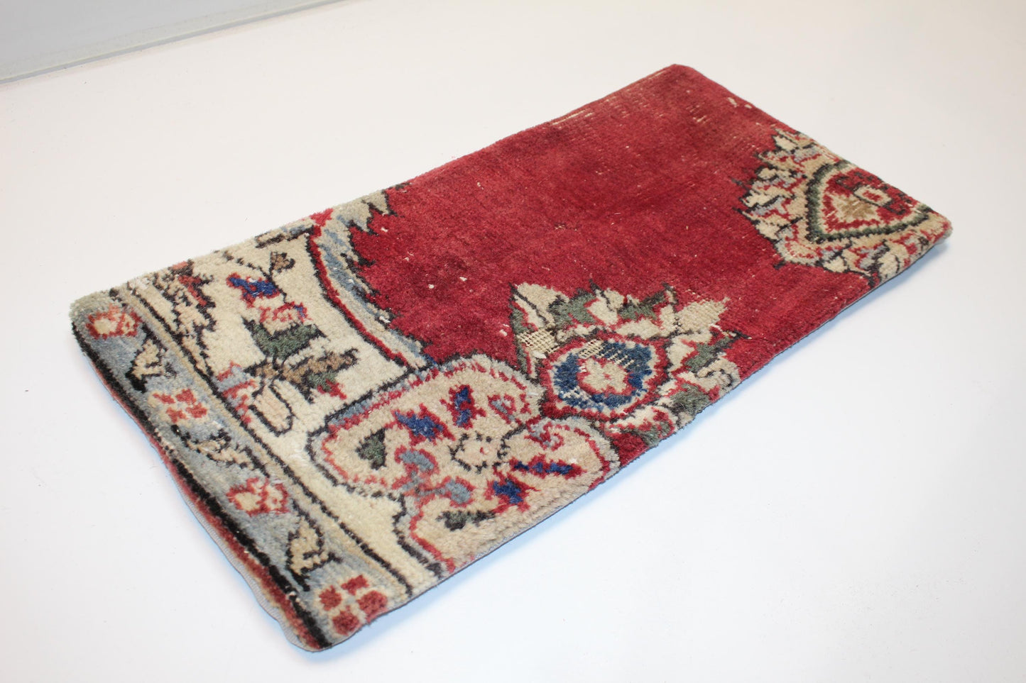 Vintage Turkish Kilim Lumbar Pillow, Burgundy Floral Cushion, 12x24