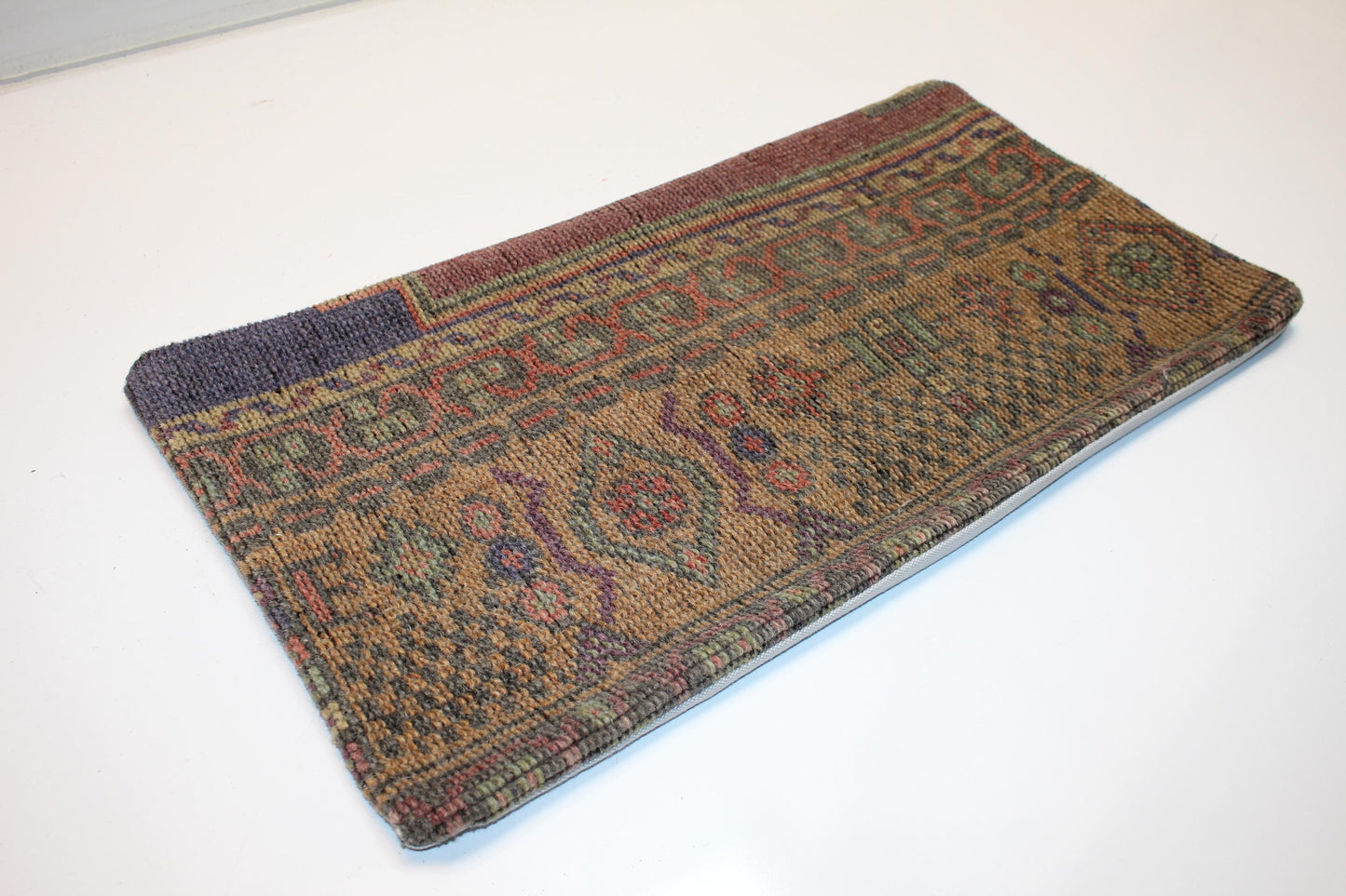 Vintage Turkish Kilim Lumbar Pillow, Earth Tone Boho Cushion (12x24 inch)