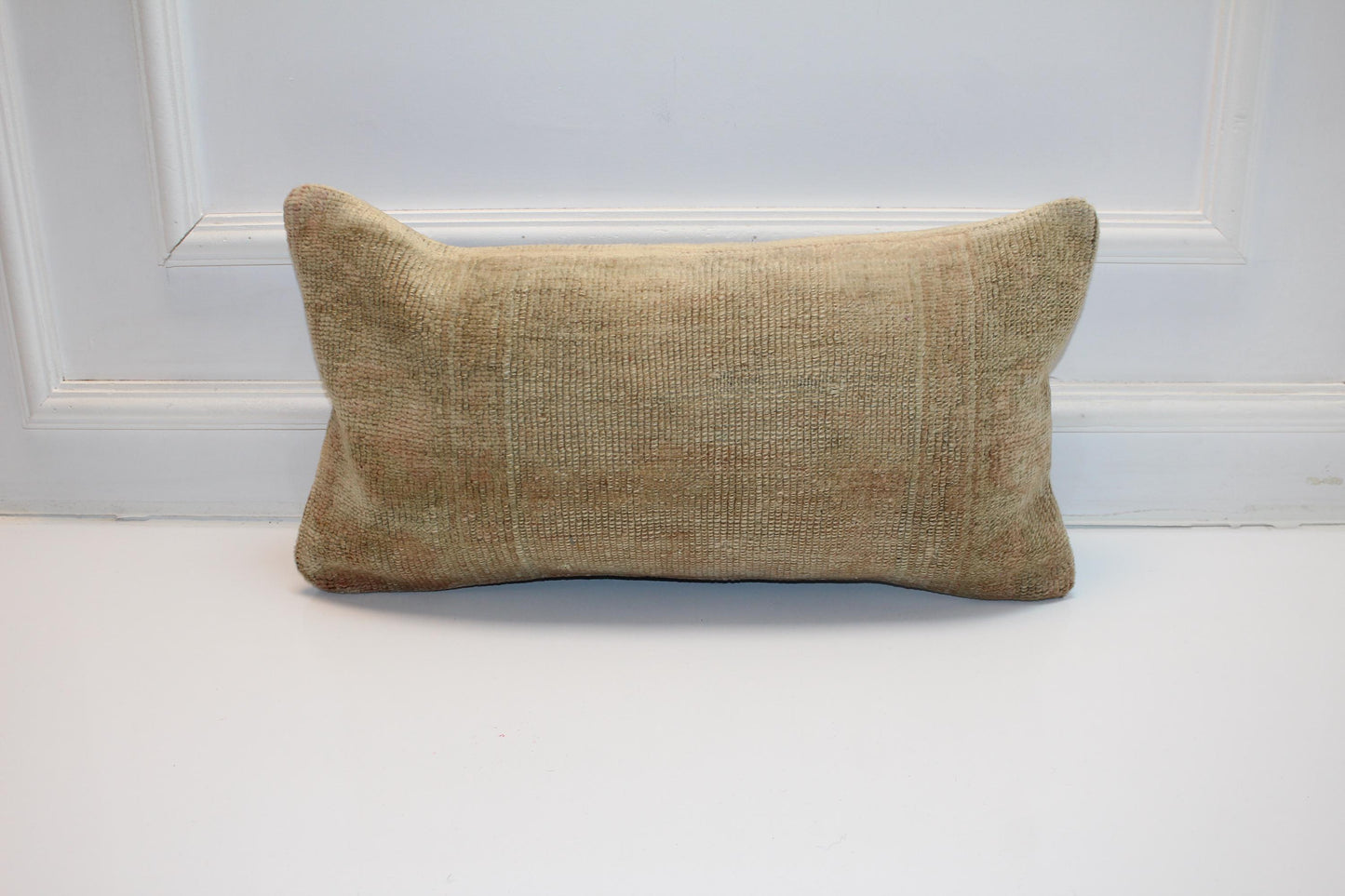 Vintage Turkish Kilim Pillow, Neutral Woven Lumbar Cushion (12x24 inch)