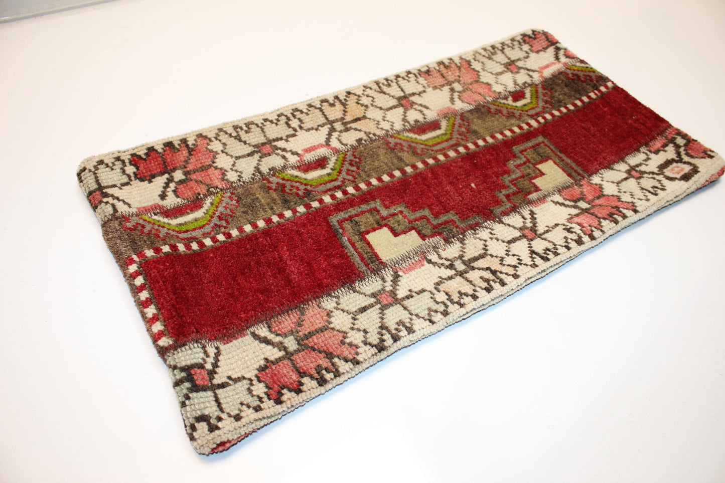 Red Turkish Kilim Lumbar Pillow Cover, Boho Home Decor (12x24)