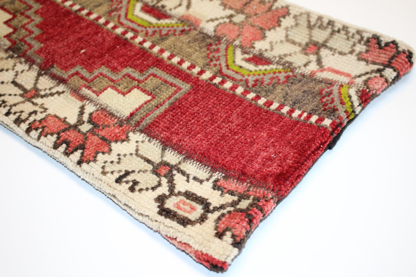 Red Turkish Kilim Lumbar Pillow Cover, Boho Home Decor (12x24)