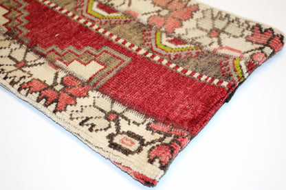 Red Turkish Kilim Lumbar Pillow Cover, Boho Home Decor (12x24)