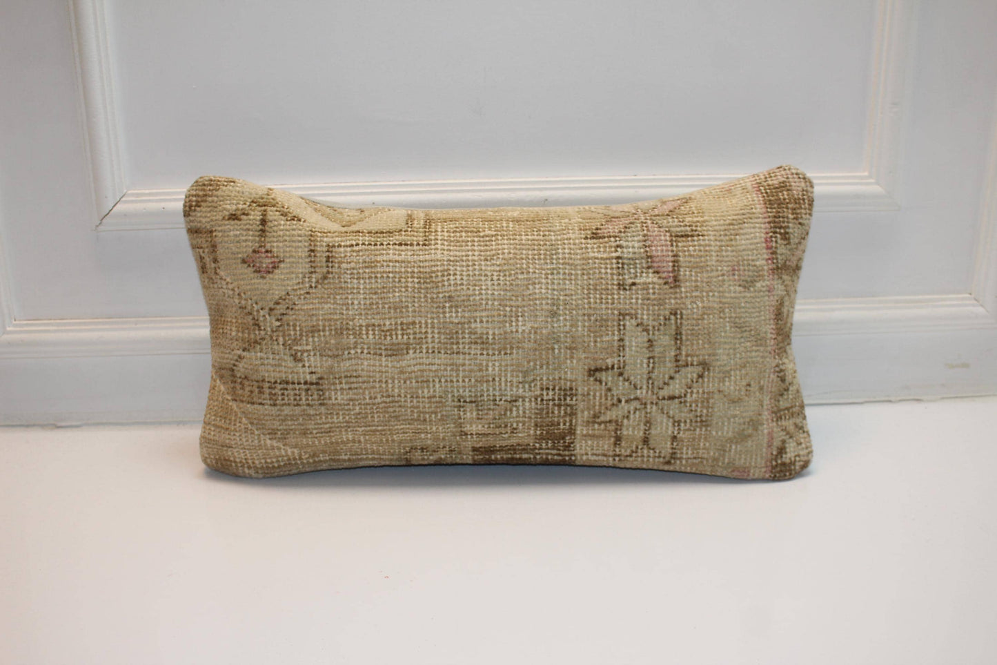 Neutral Turkish Kilim Lumbar Pillow 12x24, Wabi Sabi Cushion Cover