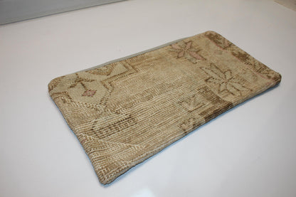 Neutral Turkish Kilim Lumbar Pillow 12x24, Wabi Sabi Cushion Cover