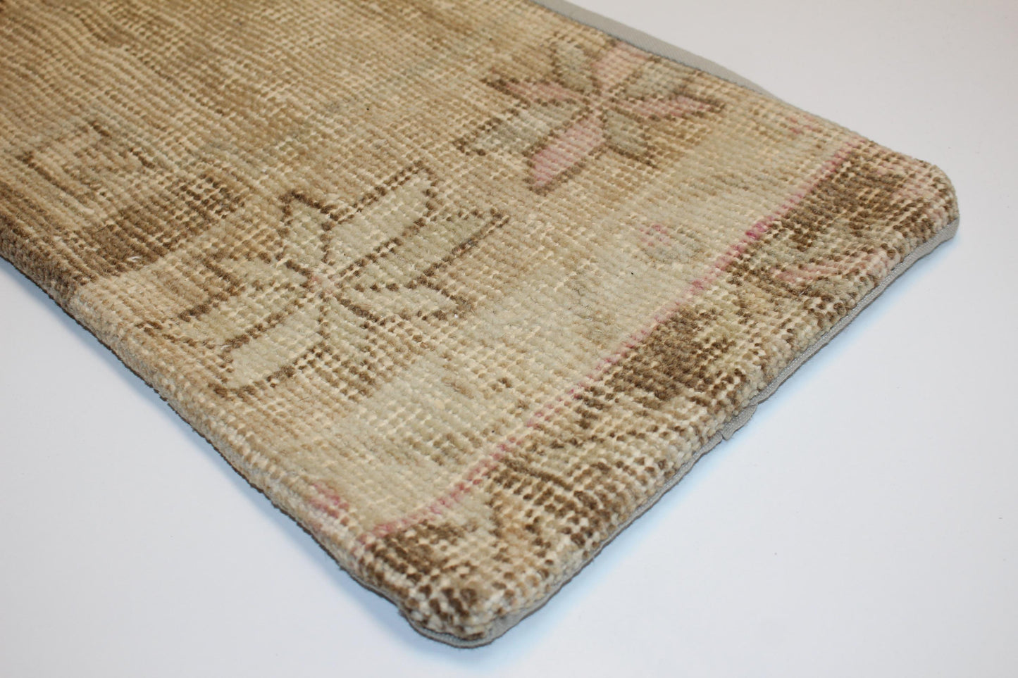 Neutral Turkish Kilim Lumbar Pillow 12x24, Wabi Sabi Cushion Cover