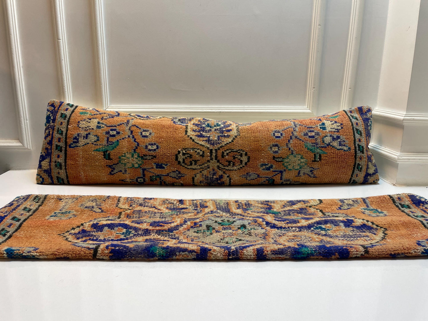 Handmade Turkish Kilim  Pillow Cover Set – Boho Orange & Blue