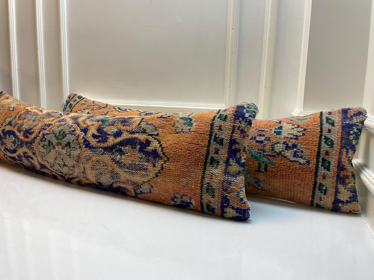 Handmade Turkish Kilim  Pillow Cover Set – Boho Orange & Blue