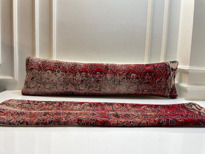 Set of 2 -Handmade Red Turkish Rug Lumbar Pillow Cover – Boho Kilim Cushion, 12x48