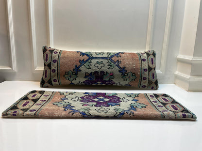 Set of 2-Vintage Turkish Rug Lumbar Pillow Cover – Boho Kilim Cushion (12x36)