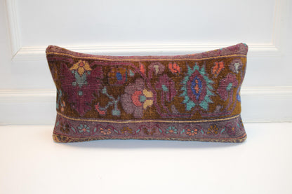 Handmade Kilim Lumbar Pillow Cover, Earth Tone Woven Cushion (12X24 inc.)