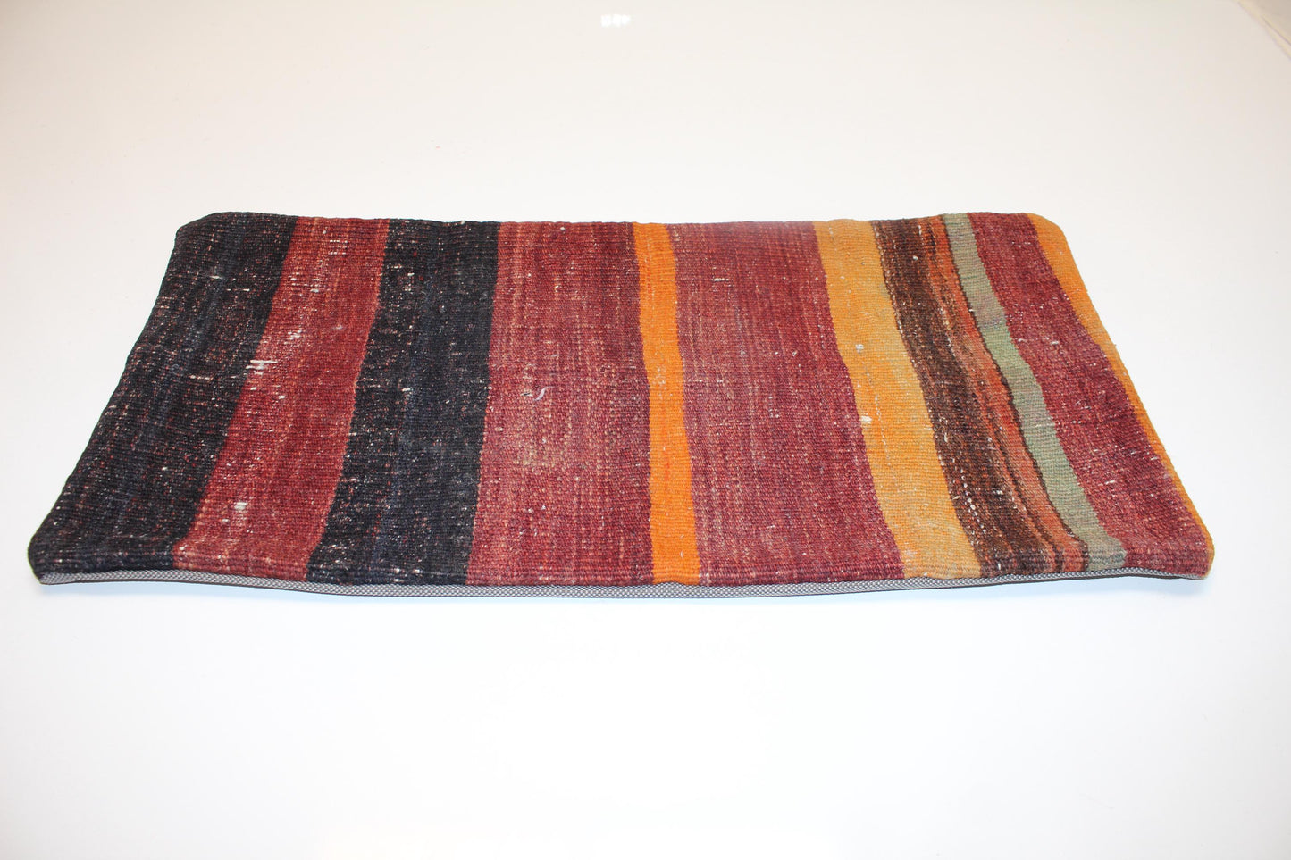 Striped Kilim Lumbar Pillow Cover, Earth Tone Woven Wool, 12x24