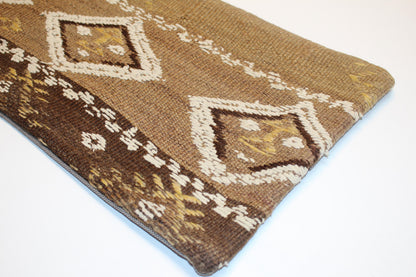 Geometric Woven Lumbar Pillow, Brown Earth Tone Kilim Cushion
