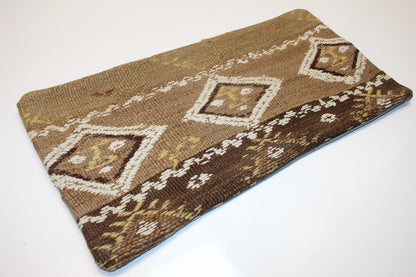 Geometric Woven Lumbar Pillow, Brown Earth Tone Kilim Cushion