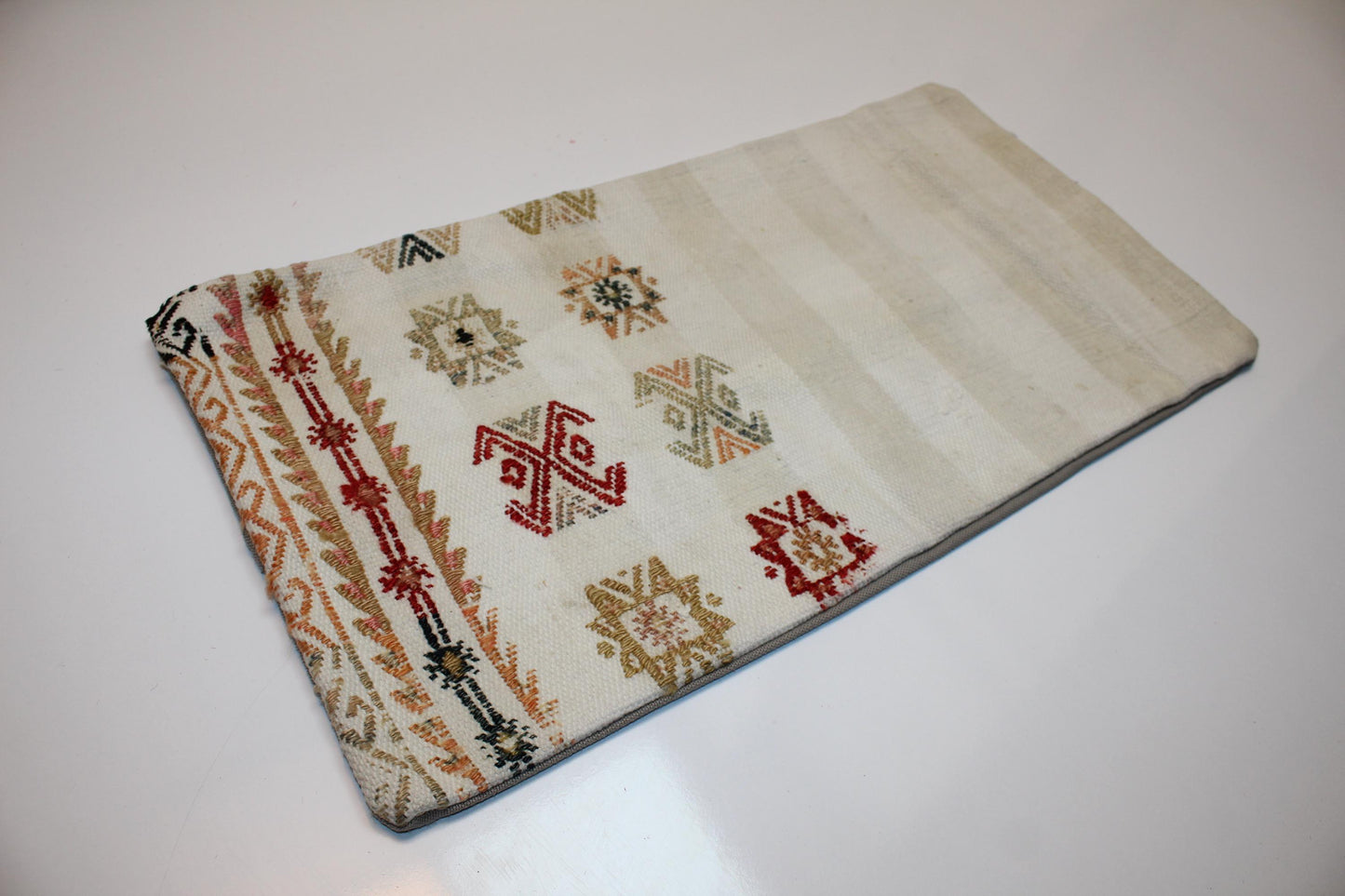 Handmade Kilim Lumbar Pillow Cover, Woven Wool Accent Cushion 12x24