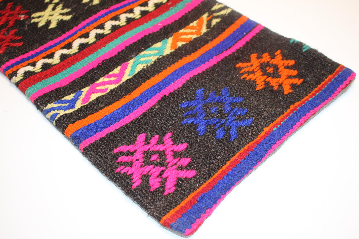 Handmade Lumbar Kilim Pillow Cover, Woven Wool Accent, 12x24