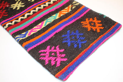 Handmade Lumbar Kilim Pillow Cover, Woven Wool Accent, 12x24