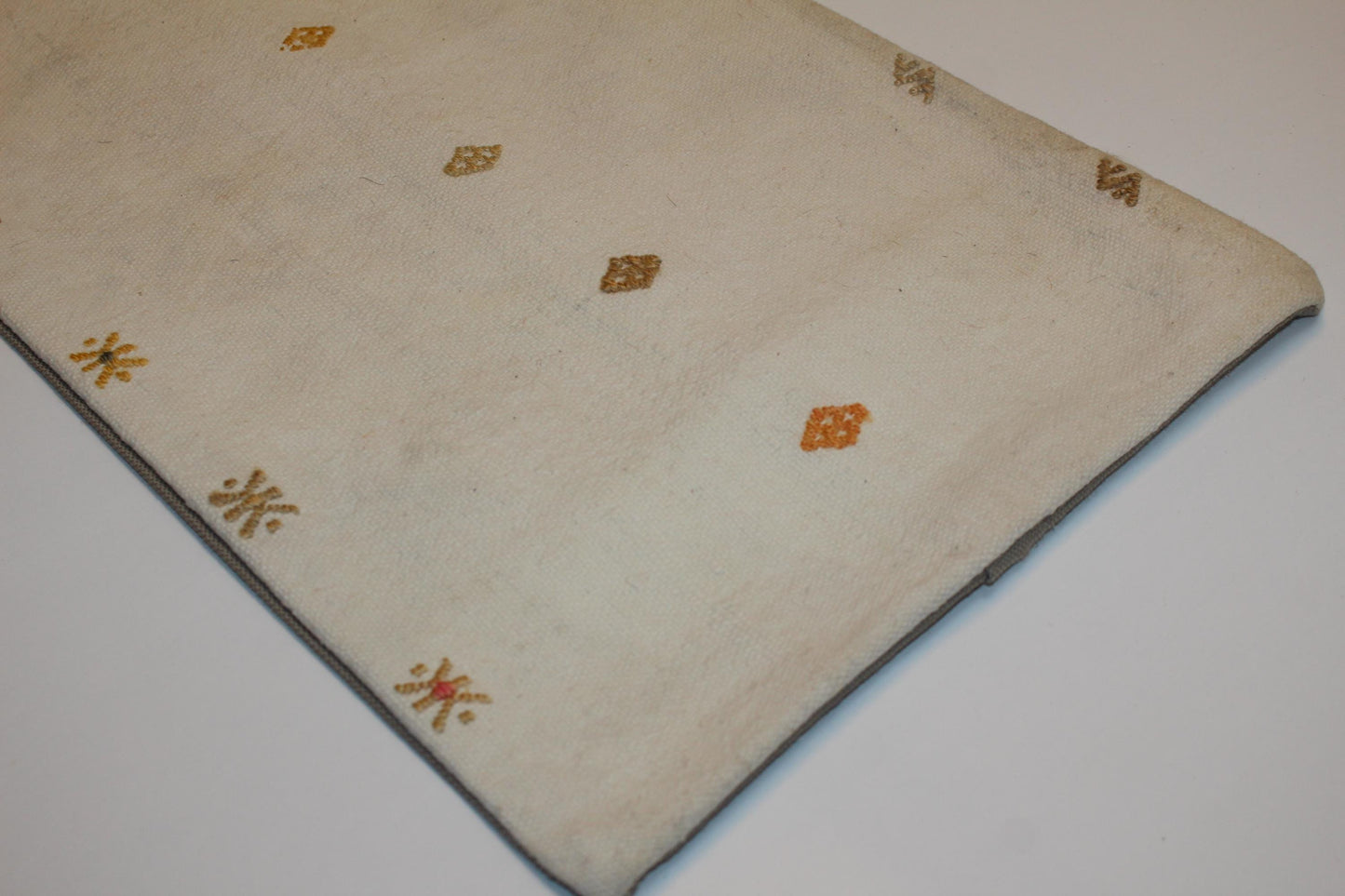 Minimal Woven Lumbar Pillow Cover, Ivory Accent, Upcycled Kilim 12x24