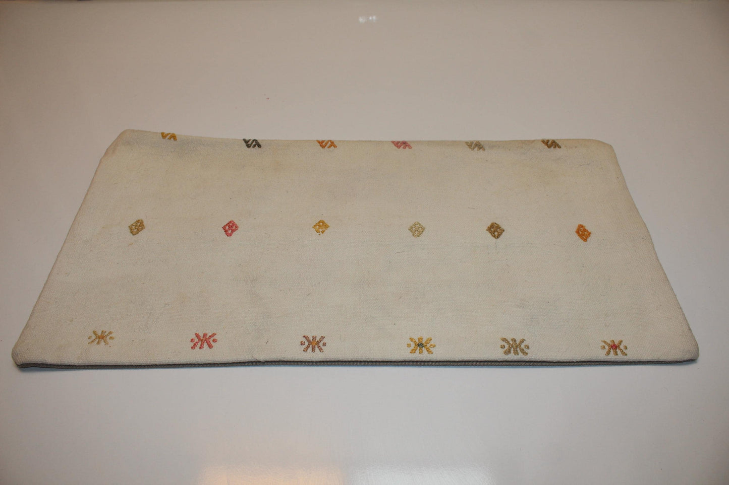 Minimal Woven Lumbar Pillow Cover, Ivory Accent, Upcycled Kilim 12x24