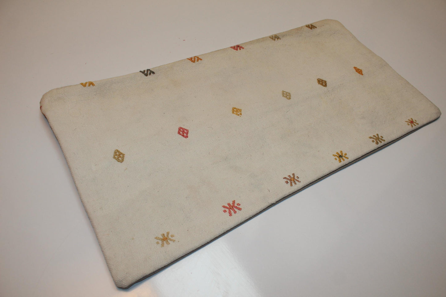 Minimal Woven Lumbar Pillow Cover, Ivory Accent, Upcycled Kilim 12x24