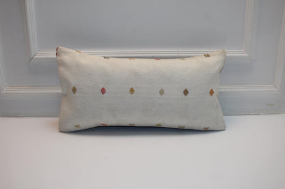 Minimal Woven Lumbar Pillow Cover, Ivory Accent, Upcycled Kilim 12x24