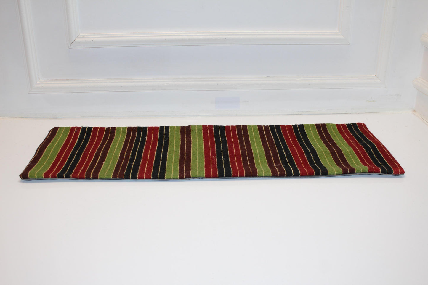 Striped Kilim Lumbar Pillow Cover, Red Green Black Woven Accent (12x36 inch)