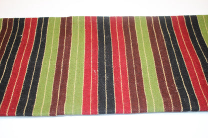 Striped Kilim Lumbar Pillow Cover, Red Green Black Woven Accent (12x36 inch)