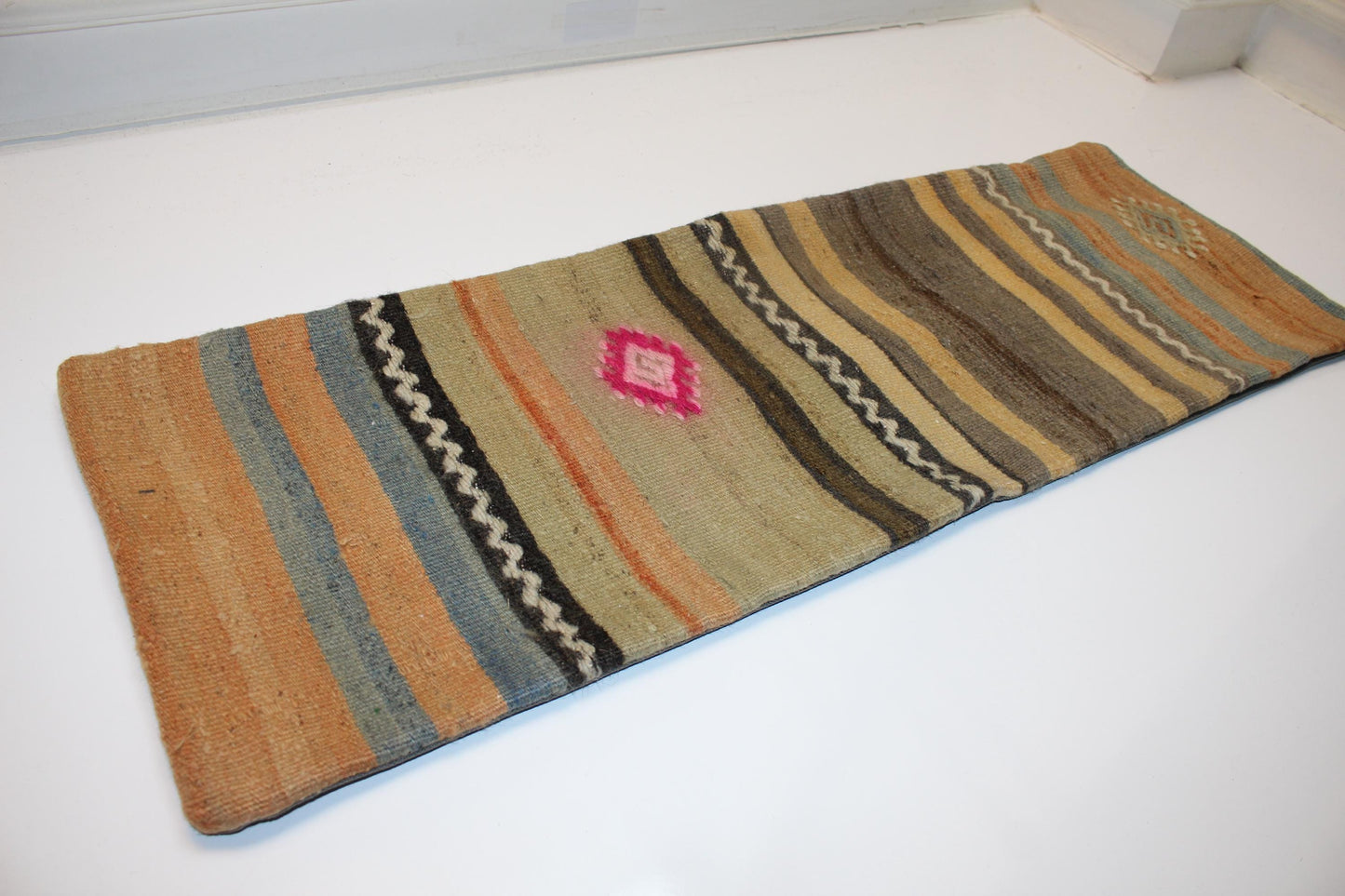Striped Woven Lumbar Pillow Cover, Earth Tone Kilim Accent (12x36 inch)