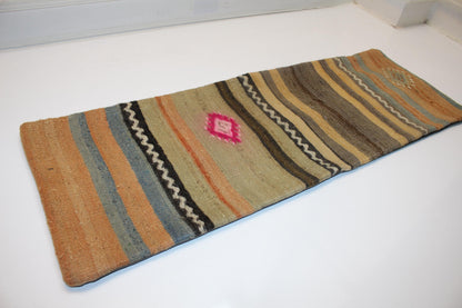 Striped Woven Lumbar Pillow Cover, Earth Tone Kilim Accent (12x36 inch)