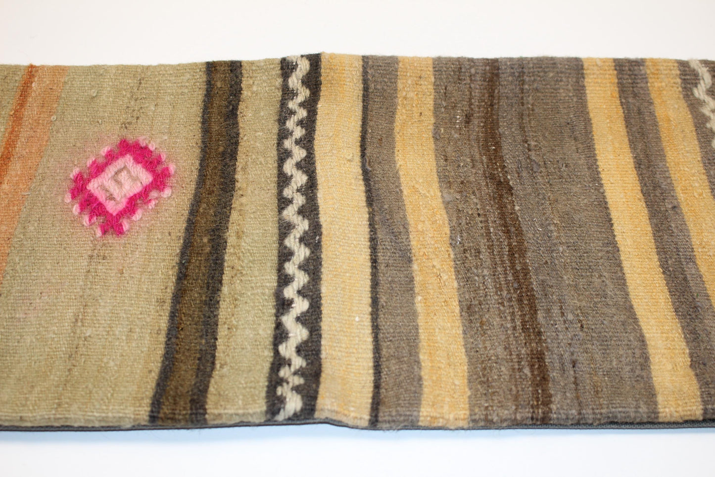 Striped Woven Lumbar Pillow Cover, Earth Tone Kilim Accent (12x36 inch)