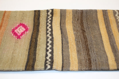 Striped Woven Lumbar Pillow Cover, Earth Tone Kilim Accent (12x36 inch)