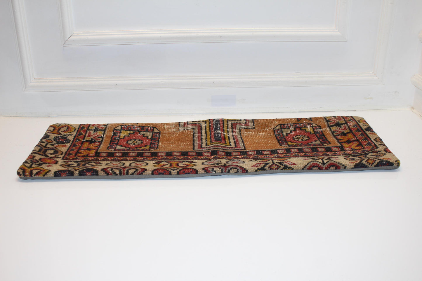 Geometric Kilim Lumbar Pillow Cover, Earth Tone Woven Cushion (12x36 inch)