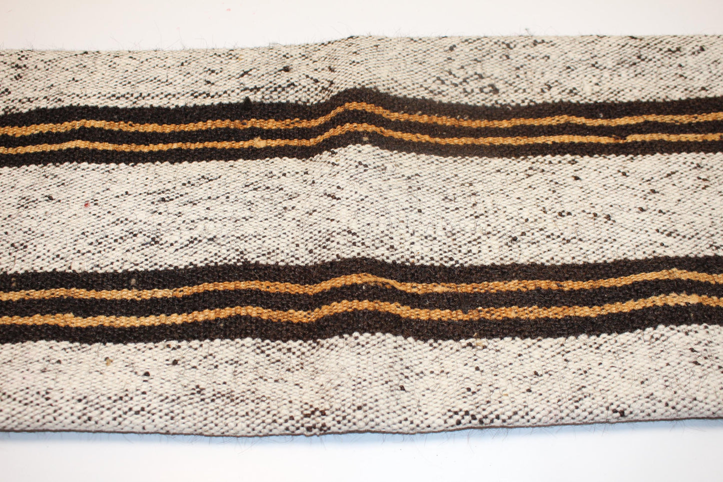 Handmade Striped Kilim Lumbar Pillow Cover, Cream & Black (12x36 inch)