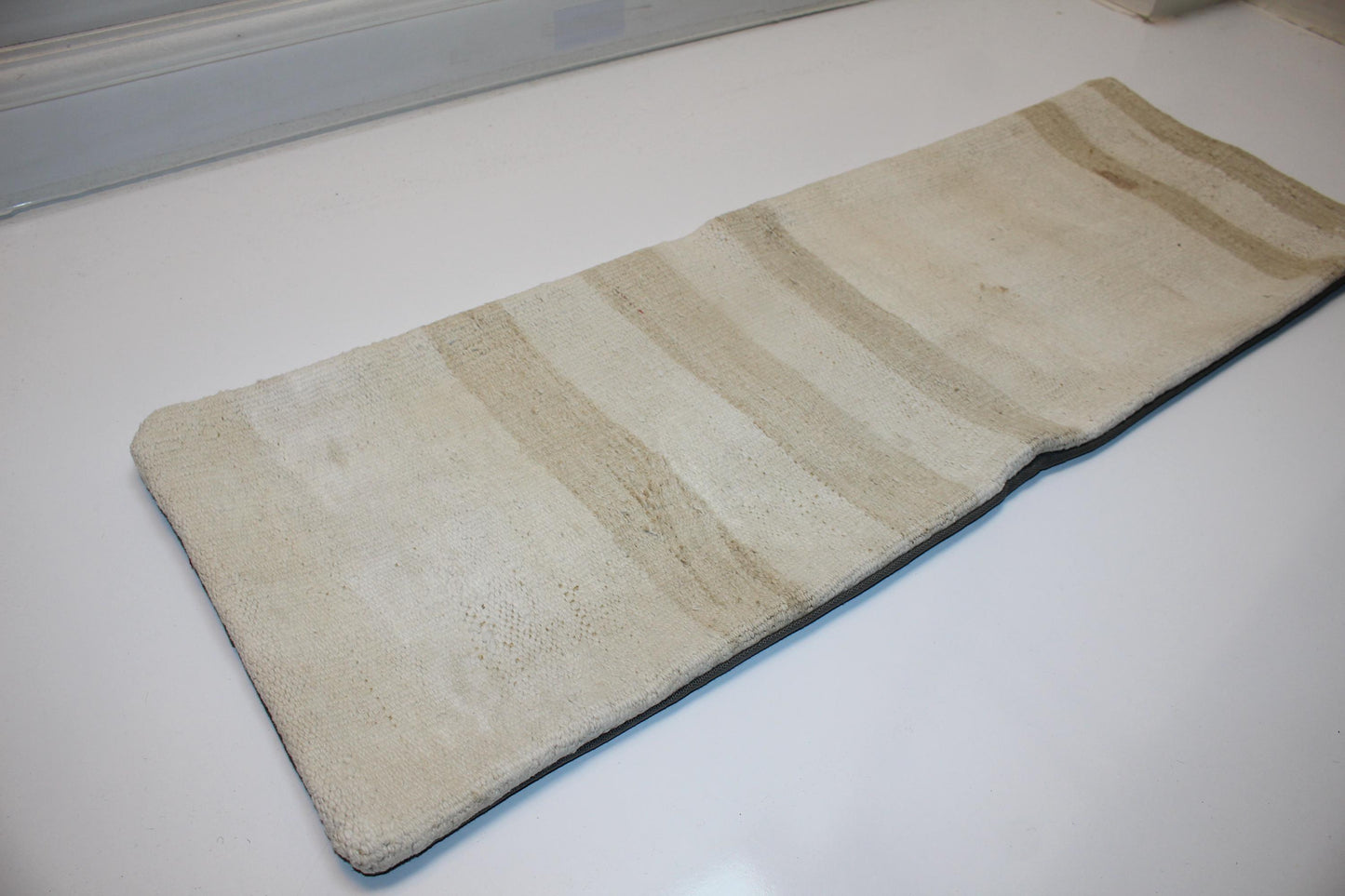 Handmade Cream Kilim Lumbar Pillow Cover, Woven Texture (12x36 inch)