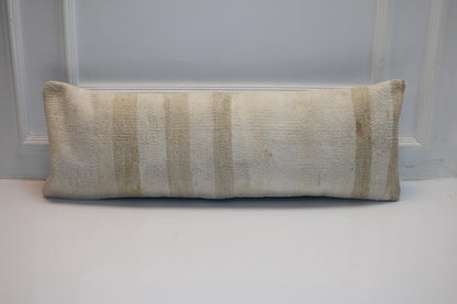 Handmade Cream Kilim Lumbar Pillow Cover, Woven Texture (12x36 inch)