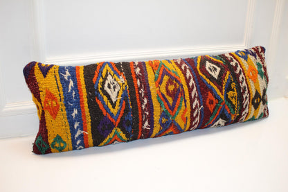 Geometric Kilim Lumbar Pillow Cover, Multicolor Woven Accent (12x36 inch)