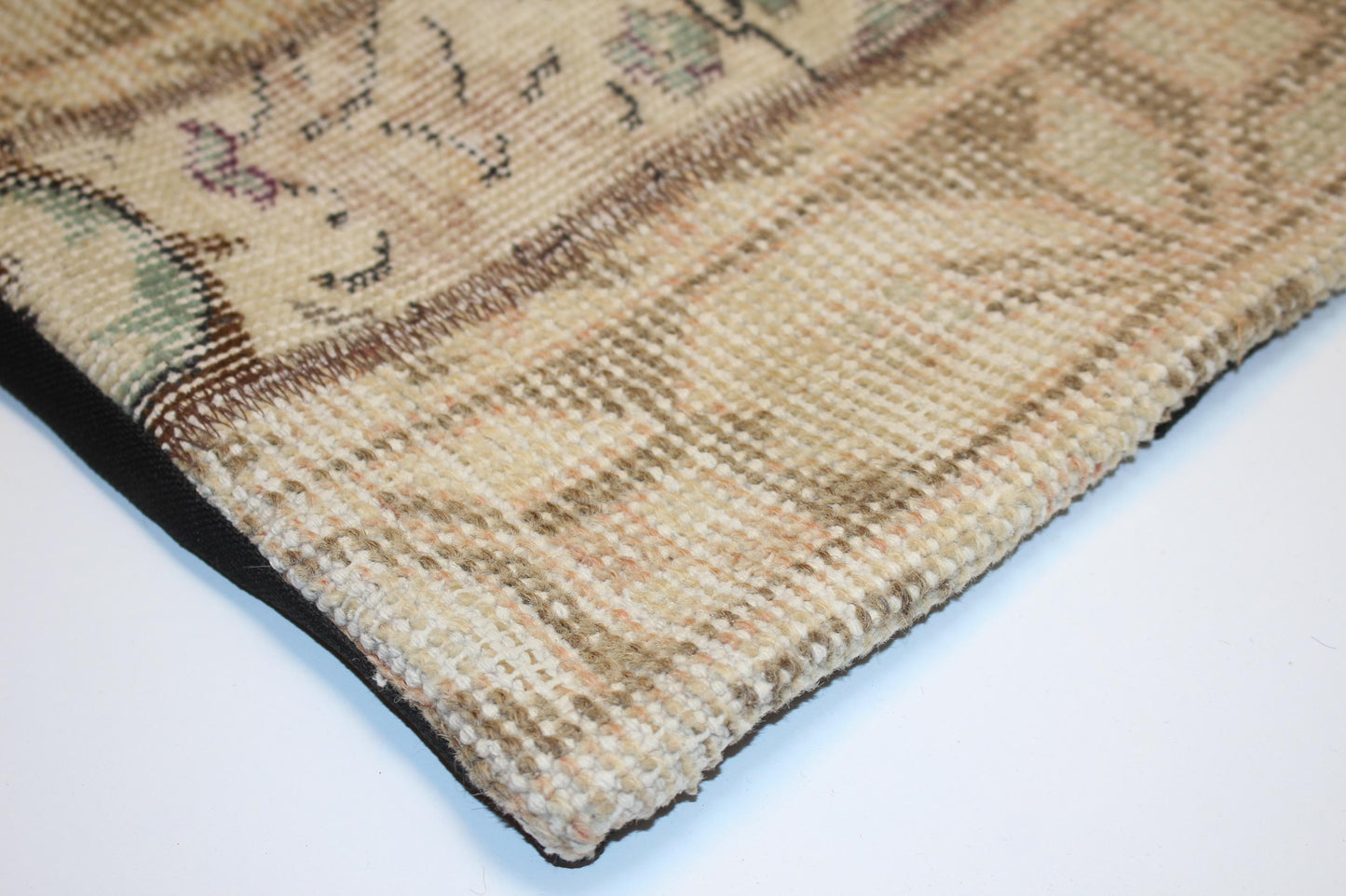 Soft Neutral Woven Textile Accent, Faded Botanical Surface with Vertical Panel, One of a Kind Interior Piece(16x16 in)