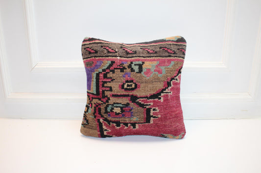 Bold Patterned Woven Textile Accent, Expressive Color Blocks with Tribal Motifs, One of a Kind Interior Statement(16x16 in)