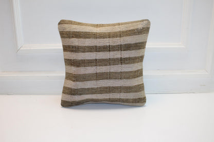 Striped Neutral Woven Textile Accent, Quiet Linear Surface with Natural Tones, One of a Kind Interior Essential(16x16 in)