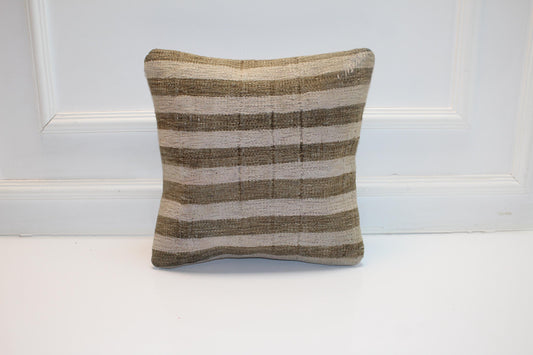 Striped Neutral Woven Textile Accent, Quiet Linear Surface with Natural Tones, One of a Kind Interior Essential(16x16 in)