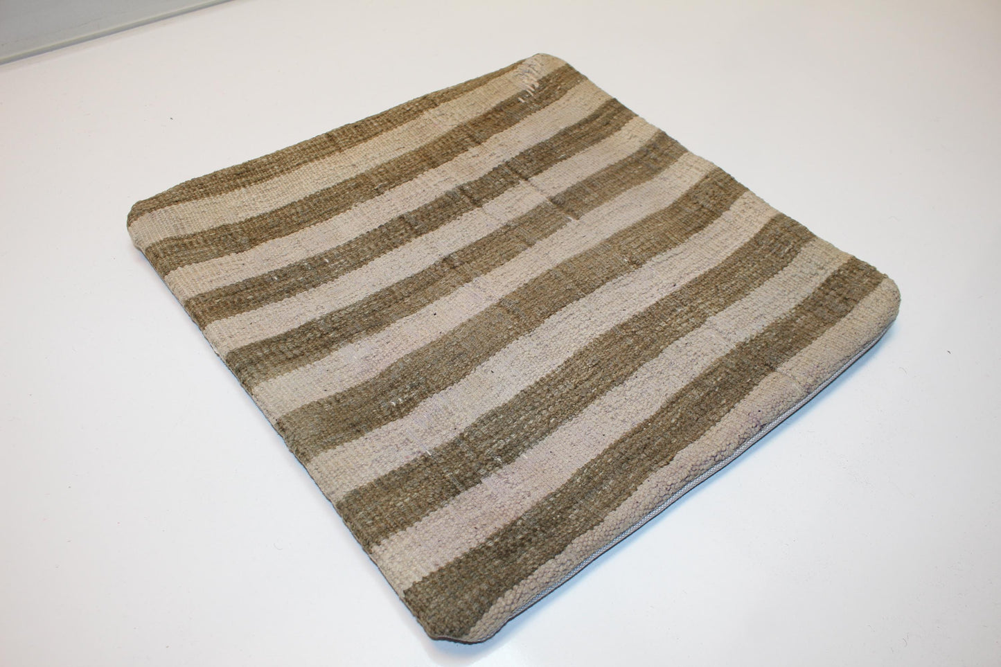 Striped Neutral Woven Textile Accent, Quiet Linear Surface with Natural Tones, One of a Kind Interior Essential(16x16 in)