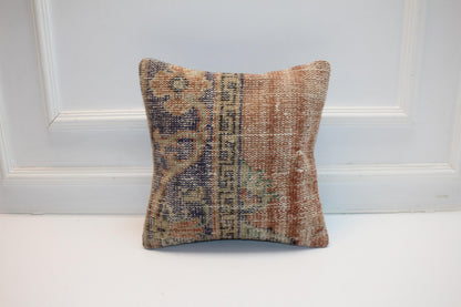 Split Panel Woven Textile Accent, Muted Motifs with Timeworn Surface, One of a Kind Interior Detail(16x16 in)