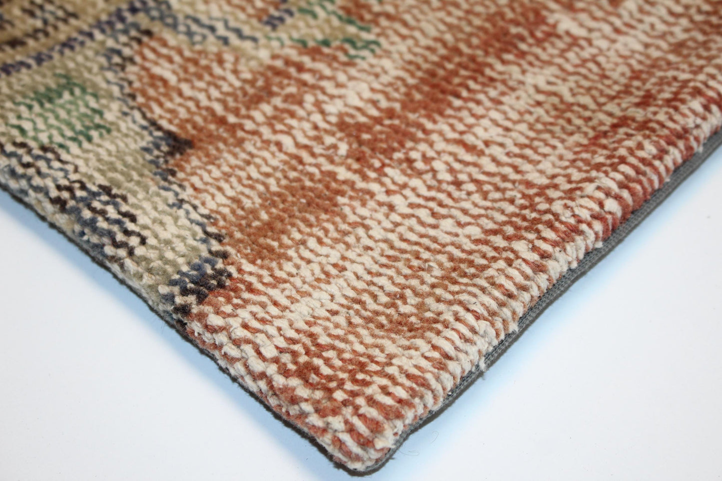 Split Panel Woven Textile Accent, Muted Motifs with Timeworn Surface, One of a Kind Interior Detail(16x16 in)