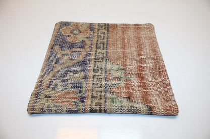 Split Panel Woven Textile Accent, Muted Motifs with Timeworn Surface, One of a Kind Interior Detail(16x16 in)