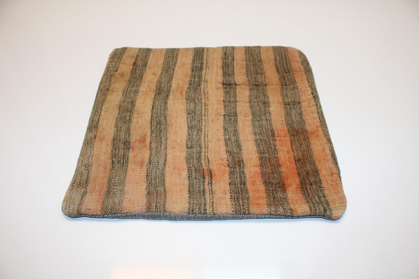 Vertical Stripe Woven Textile Accent, Earthy Linear Surface with Soft Patina, One of a Kind Interior Element(16x16 in)