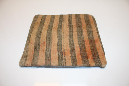 Vertical Stripe Woven Textile Accent, Earthy Linear Surface with Soft Patina, One of a Kind Interior Element(16x16 in)