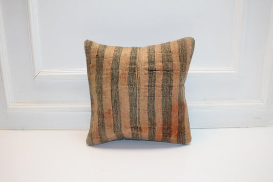 Vertical Stripe Woven Textile Accent, Earthy Linear Surface with Soft Patina, One of a Kind Interior Element(16x16 in)