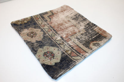 Dual Surface Woven Textile Accent, Softly Faded Motifs with Calm Neutral Balance, One of a Kind Interior Detail(16x16 in)